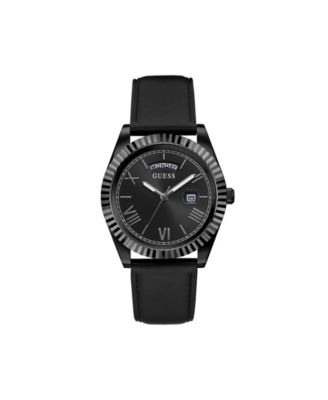 guess watch men's black leather strap