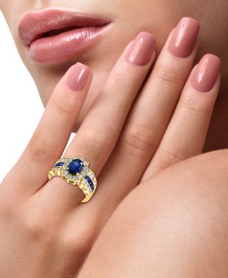 EFFY&reg; Sapphire (2-1/4 ct. t.w.) & Diamond (1-1/10 ct. t.w.) Halo Statement Ring in 14k Gold