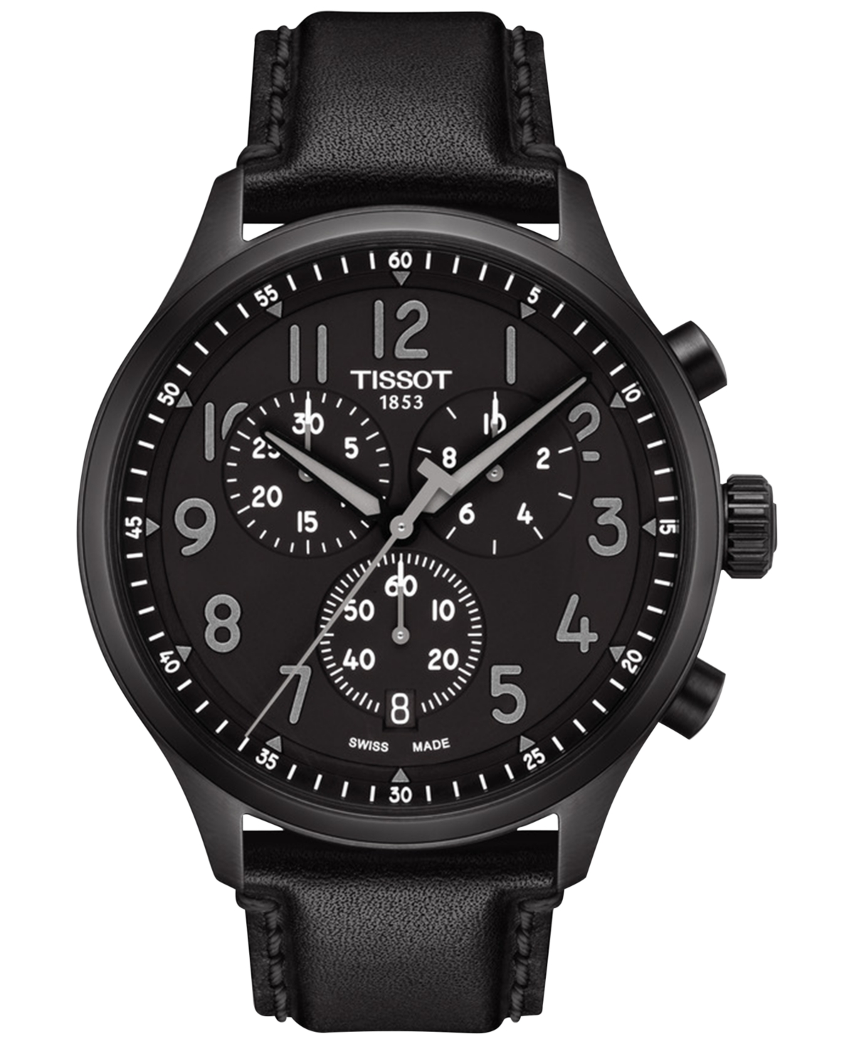 Tissot Men's Swiss Chronograph Xl Vintage Black Leather Strap Watch 45mm