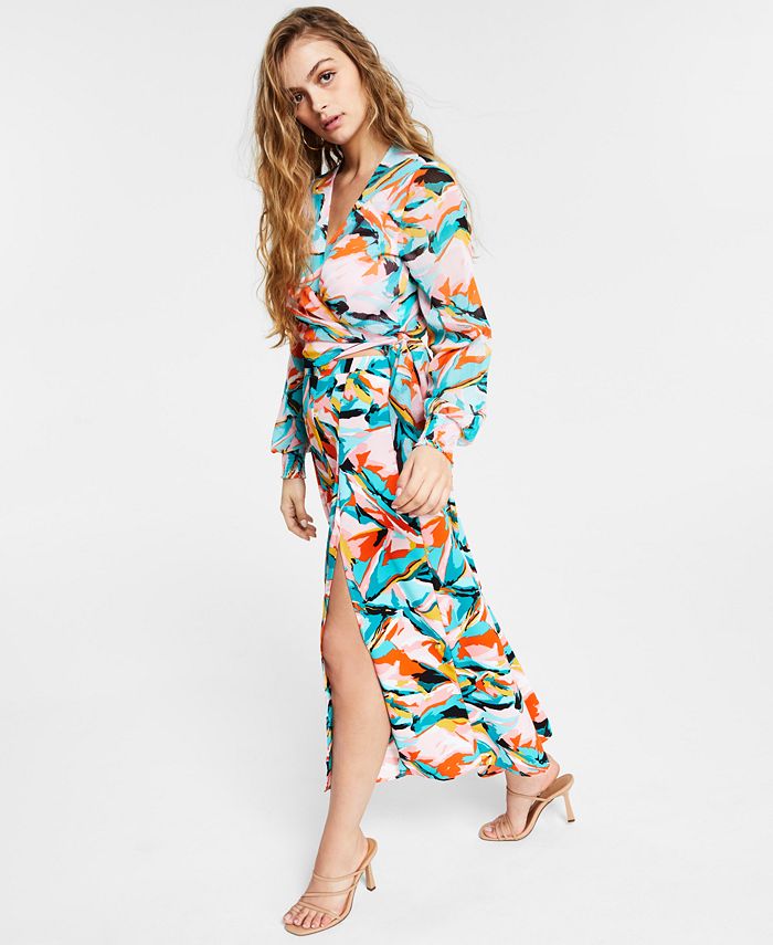 Bar III Abstract-Print Slit Midi Skirt, Created for Macy's - Macy's