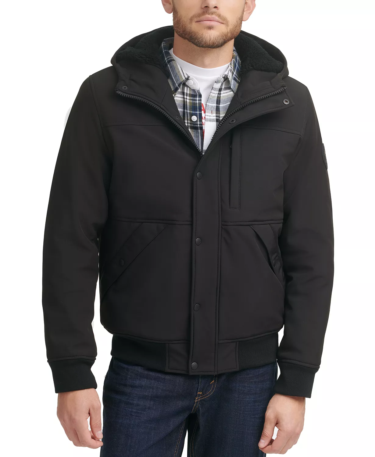 Shop Levi's Men's Soft Shell Sherpa Lined Hooded Jacket In Black