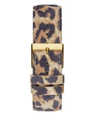 Women's Gold-Tone Glitz Animal Print Genuine Leather Strap Multi-Function Watch, 40mm