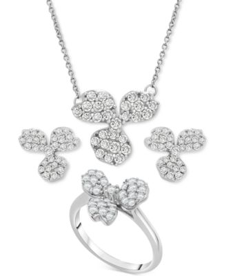Diamond Cluster Clover Jewelry Collection In 14k White Gold Created For Macys