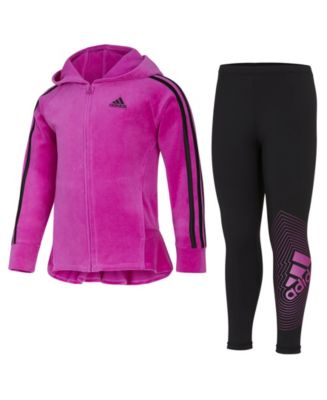 adidas Little Girls Zip Front Twirl Velour Hoodie and Tights, 2 Piece ...