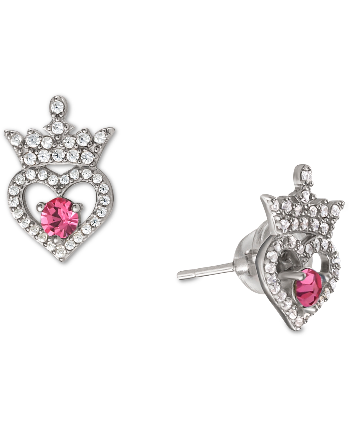 Disney Cubic Zirconia Princess Tiara Heart Stud Earrings in Sterling Silver