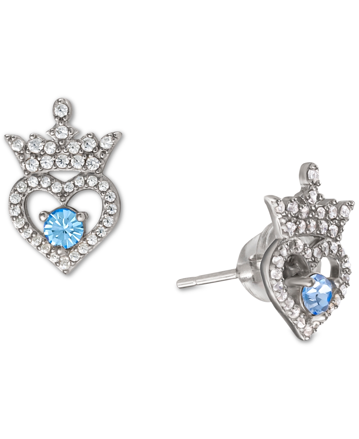 Cubic Zirconia Princess Tiara Heart Stud Earrings in Sterling Silver - December