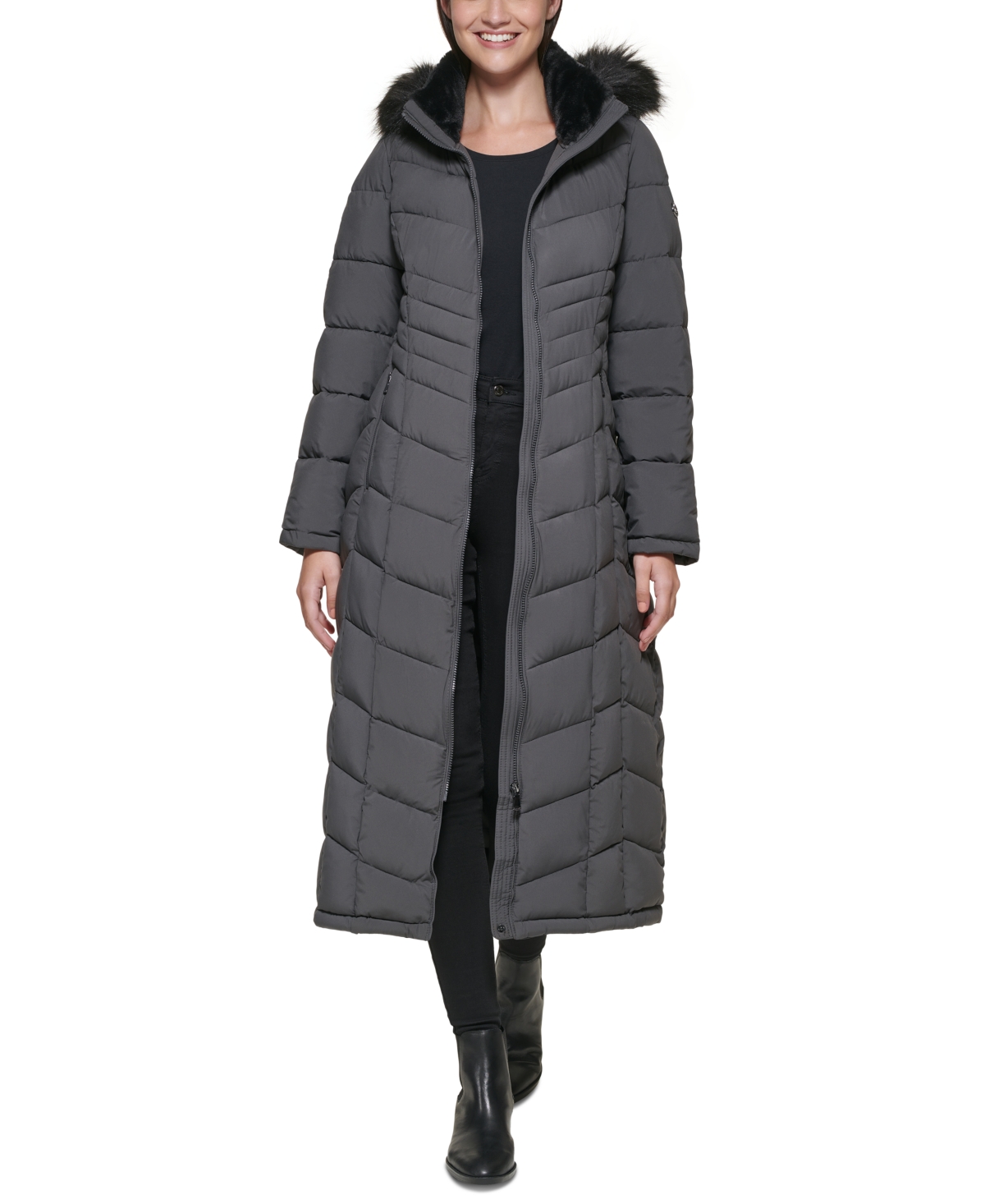 Calvin Klein Hooded Faux-Fur-Trim Maxi Puffer Coat