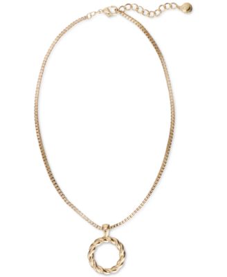 Photo 1 of Charter Club Gold-Tone Twist Circle Pendant Necklace, 17" + 2" extender, 