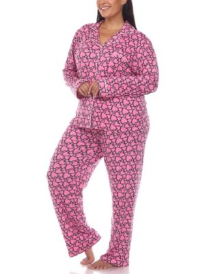 Plus Size 2 Piece Long Sleeve Heart Print Pajama Set