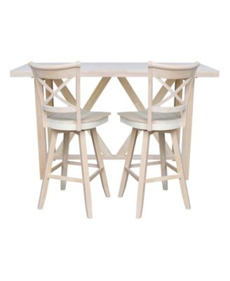 International Concepts Bar Height Table with 2 Cross Back Swivel Bar Stool Set, 3 Piece