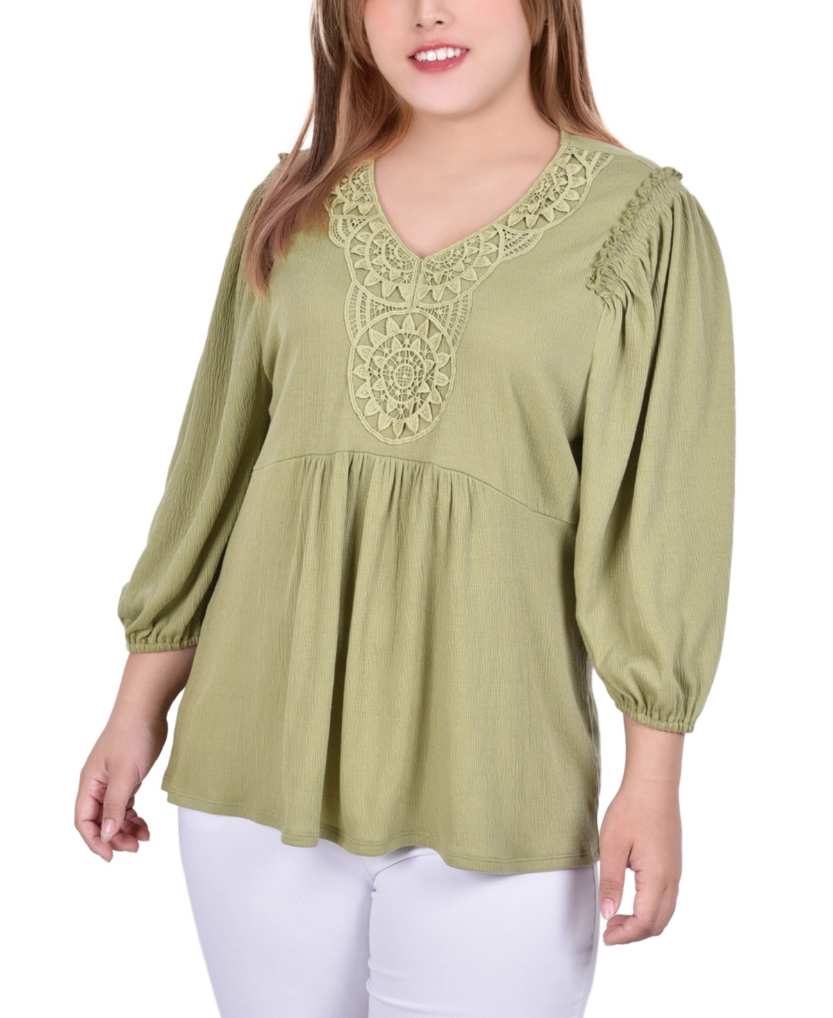 Ny Collection Plus Size 3/4 Sleeve Knit Gauze Top