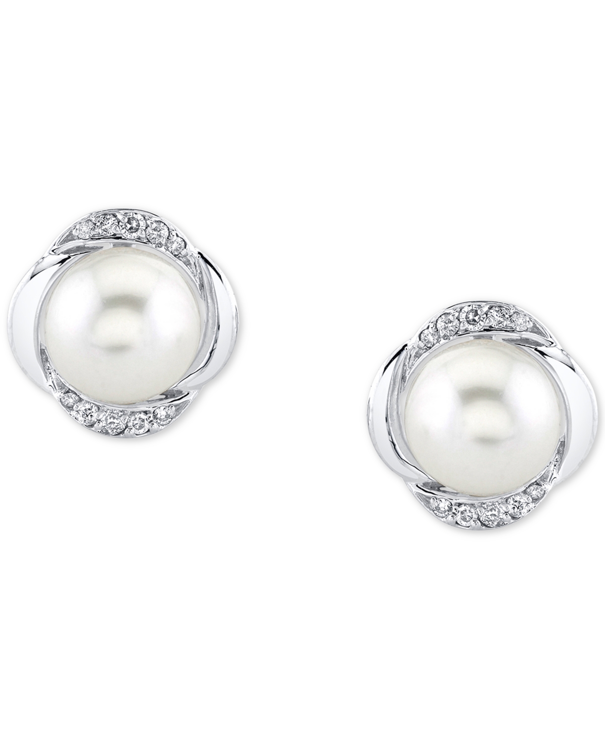 Cultured Freshwater Pearl (8mm) & Diamonds (1/8 ct. t.w.) Stud Earrings in 10k- White Gold