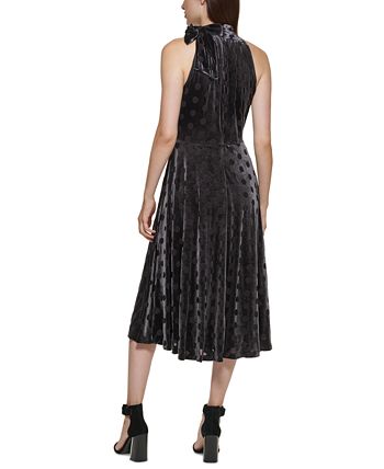 Calvin Klein Velvet Polka-Dot Halter Dress - Macy's