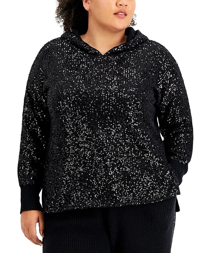 INC International Concepts, Tops, Inc International Concepts Sparkly Sequin  Black Hoodie Size Small