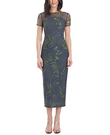 JC Collections Embroidered Mesh Midi Dress