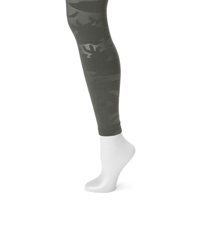 MUK LUKS Women's Fleece Lined Embossed Leggings-Black Camo 2X/3X