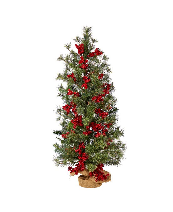 Nearly Natural Berry and Pine Artificial Christmas Tree with 50 Warm