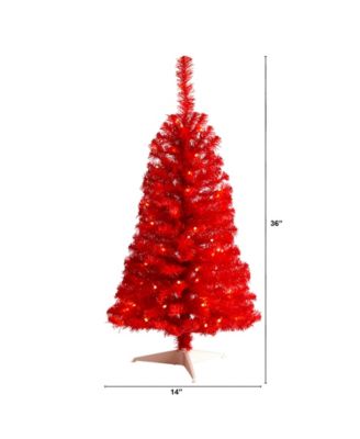 Red Artificial Christmas Tree with 50 LED Lights and 118 Bendable Branches, 3'
