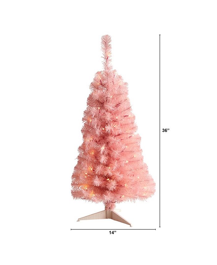 Nearly Natural Pink Artificial Christmas Tree with 50 LED Lights and
