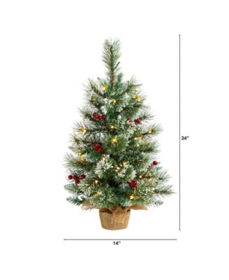 Snow Tipped Pine and Berry Artificial Christmas Tree with 35 Warm LED Lights in Burlap Base, 2'