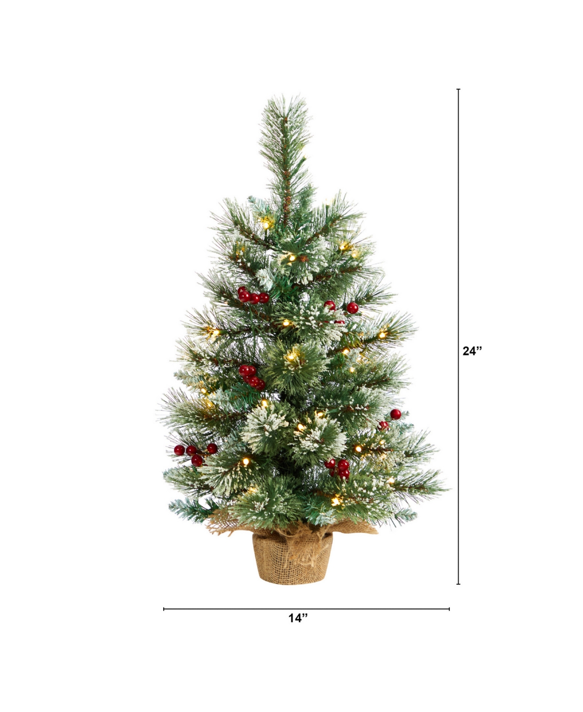 Nearly Natural Snow Tipped Pine and Berry Artificial Christmas Tree with 35 Warm Led Lights in Burlap Base,
