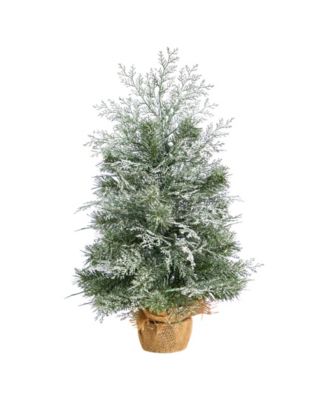Winter Frosted Artificial Christmas Tree with 35 LED Lights in Burlap Base, 2'