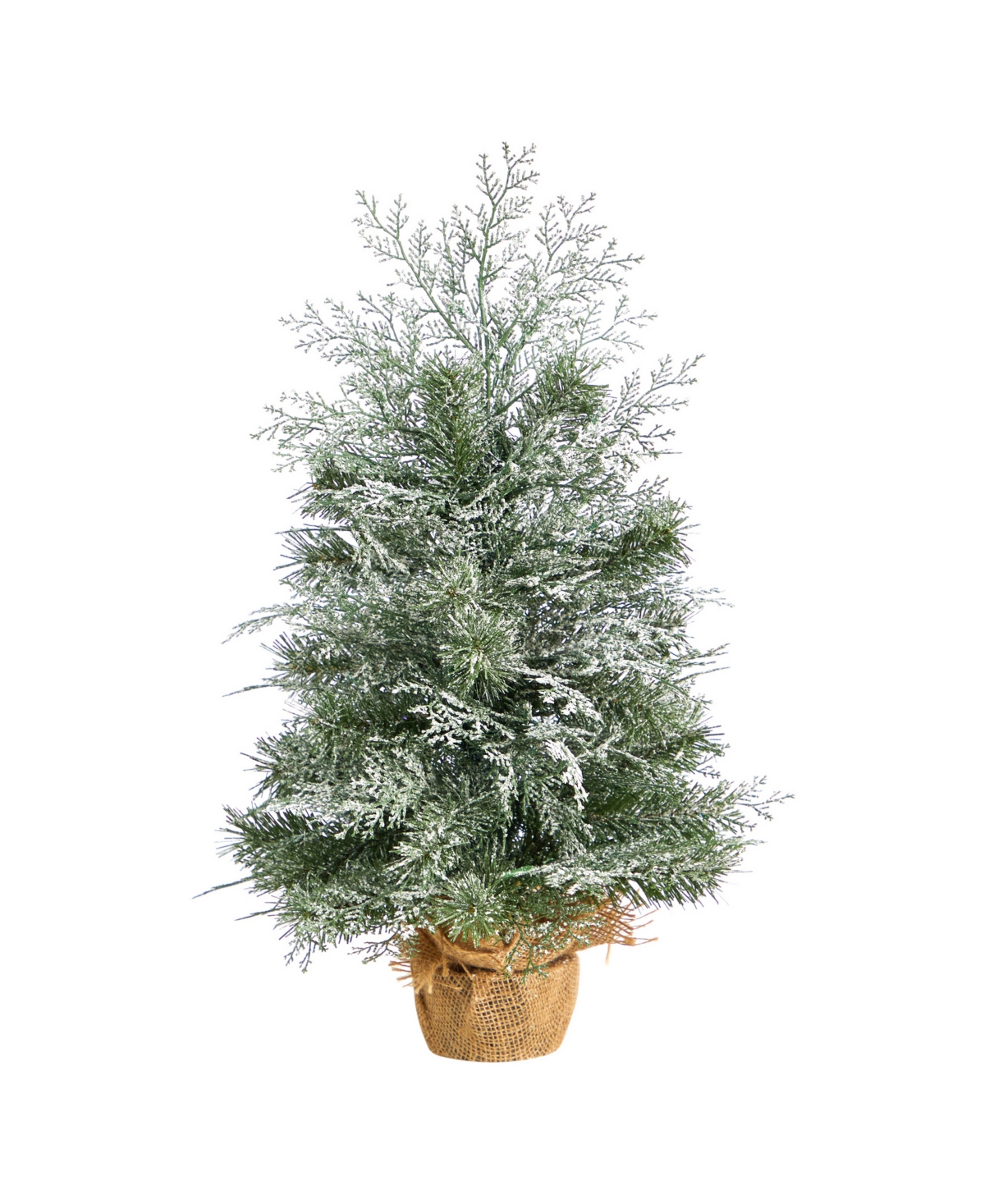 Winter Frosted Artificial Christmas Tree with 35 Led Lights in Burlap Base, 2'