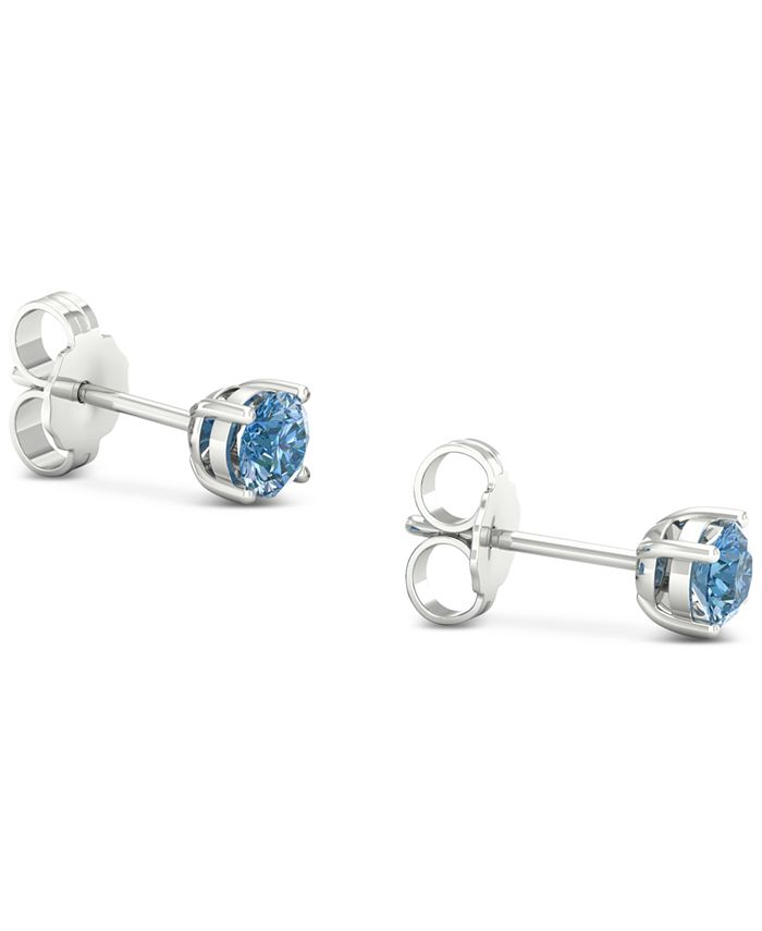 Forever Grown Diamonds - Lab-Created Blue Diamond Solitaire Stud Earrings (1/2 ct. t.w.) in Sterling Silver