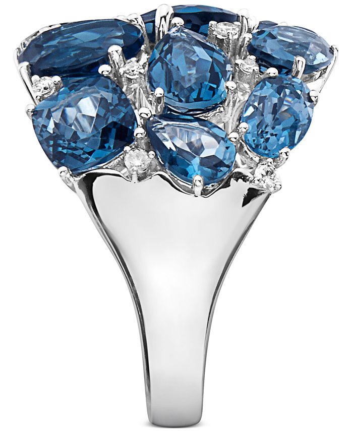 EFFY Collection - London Blue Topaz  (16-1/2 ct. t.w.) & Diamond (1/6 ct. t.w.) Cluster Ring in 14k White Gold