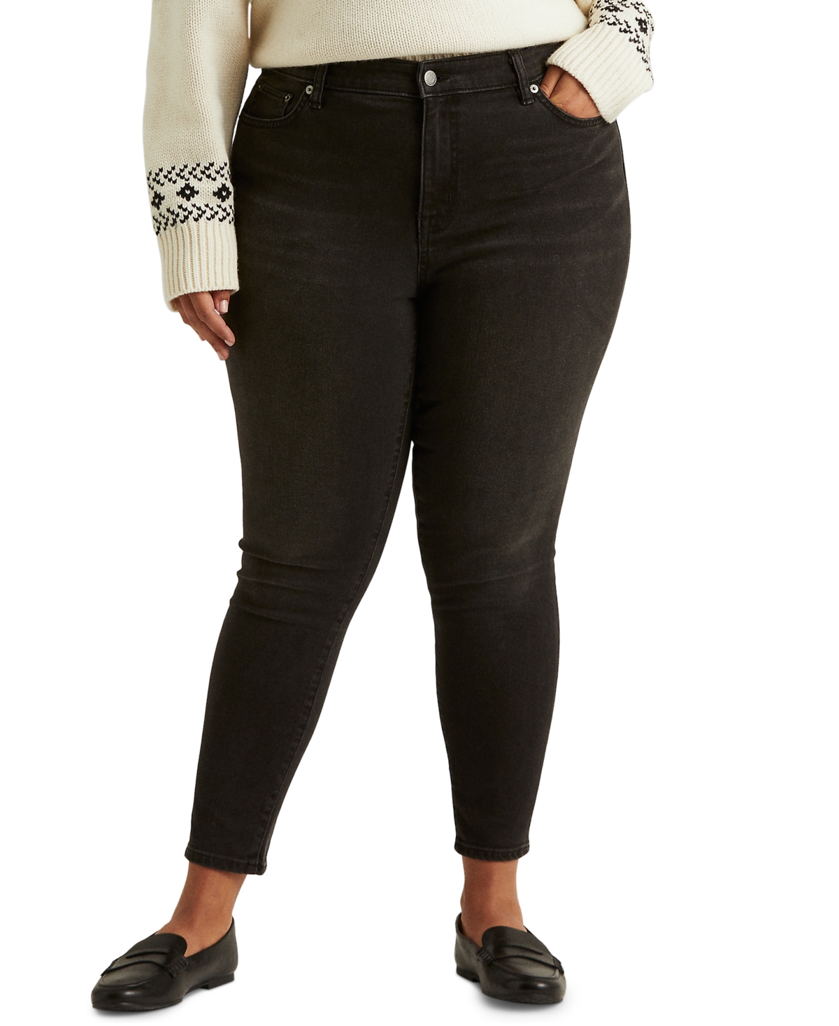Lauren Ralph Lauren Plus-size High-rise Skinny Ankle Jeans In Empire Black Wash
