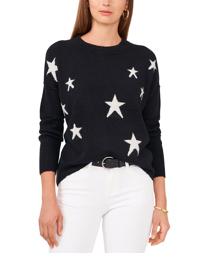 Vince Camuto Petite Star-Print Sweater - Macy's