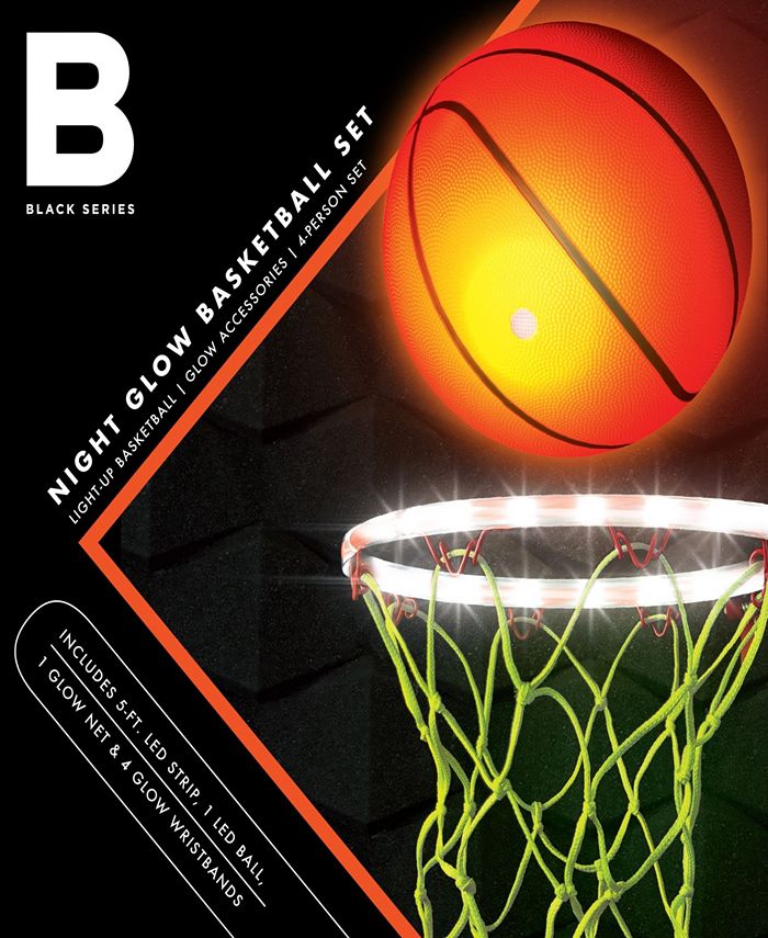 Black Series Night Glow Basketball Set, LED LightUp Ball Net and