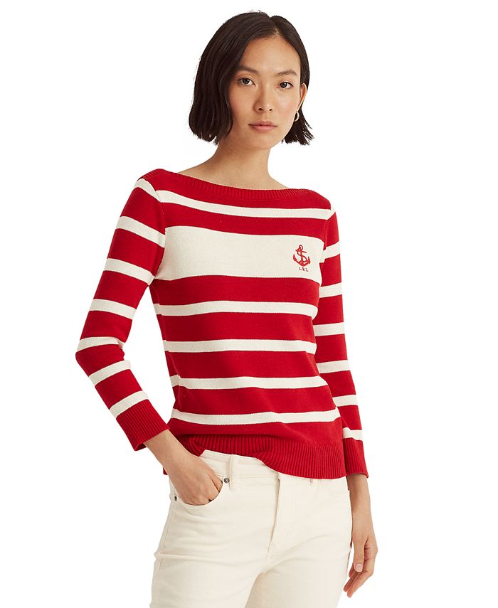Lauren Ralph Lauren Striped Cotton Boatneck Sweater & Reviews 