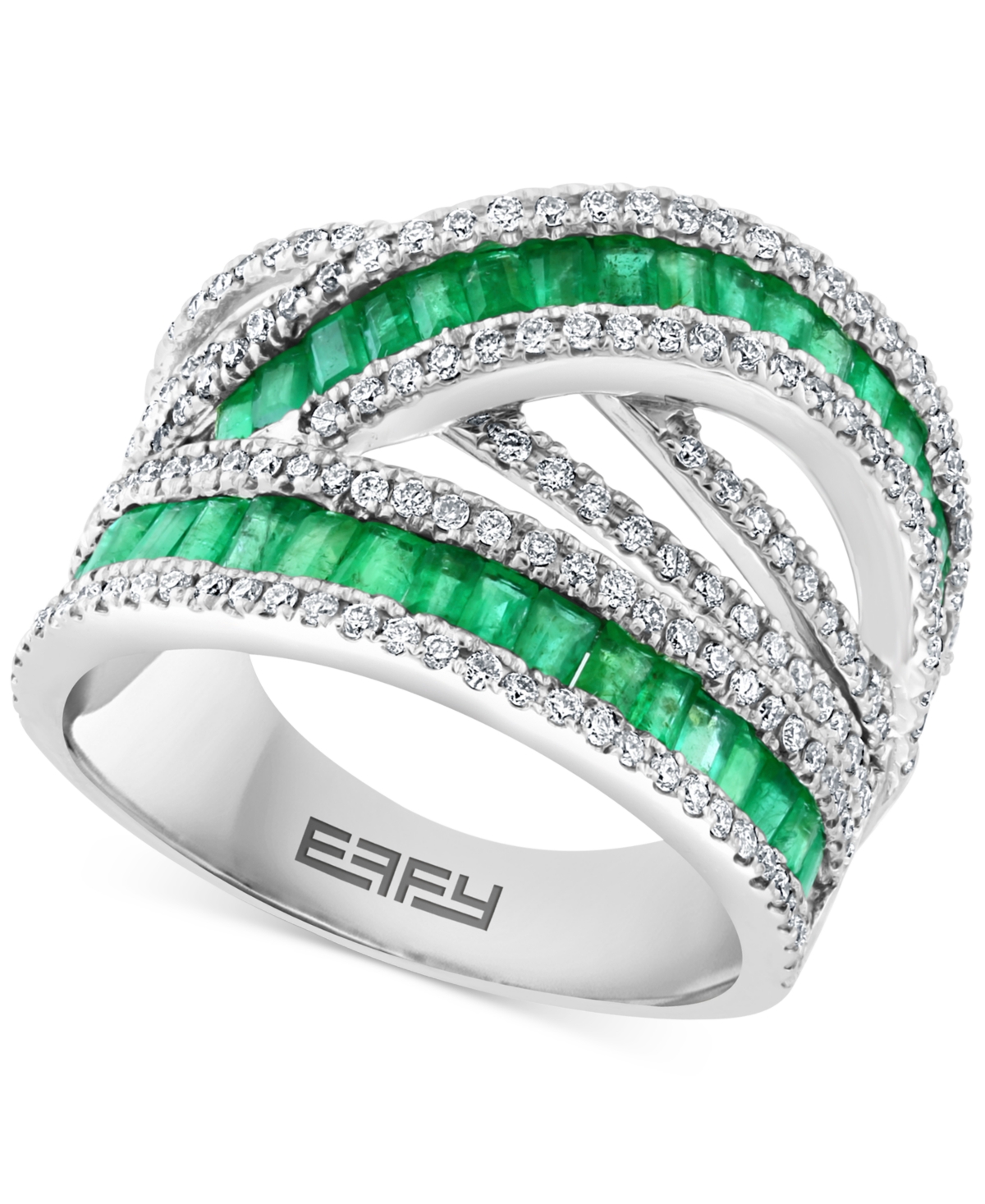 Effy Collection Effy Emerald (1-7/8 Ct. T.w.) & Diamond (5/8 Ct. T.w.) Crossover Statement Ring In 14k White Gold