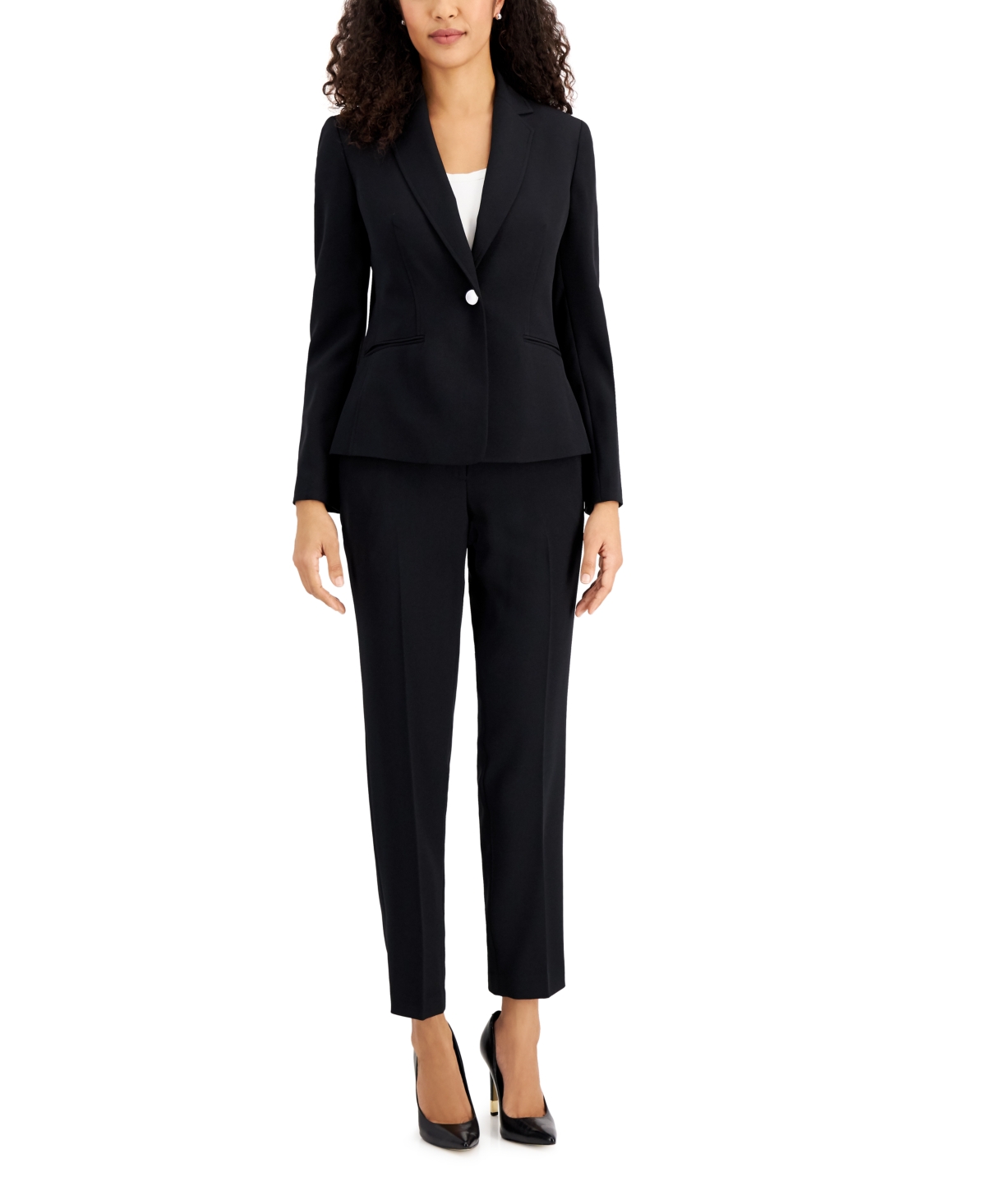 Le Suit One-button Slim-leg Pantsuit, Regular & Petite Sizes In Black ...