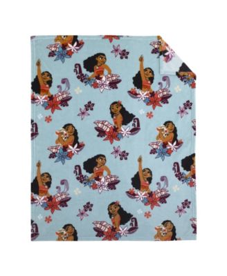 Disney Moana Feel the Waves, Coral with Pua Pig and Tropical Flowers Super Soft Toddler Blanket