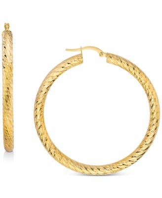 Macy's Textured Round Hoop Earrings In 10k Gold, 40mm - Macy's