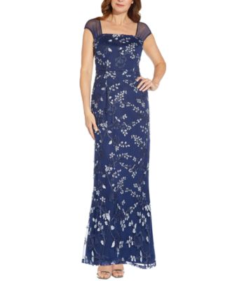 adrianna papell embroidered gown