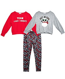 Little Girls Holiday Top and Leggings, 3 Piece Set