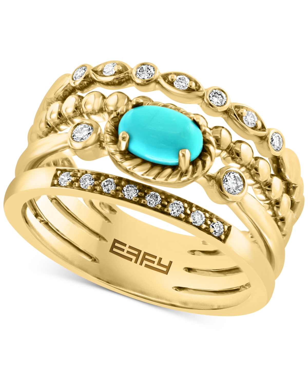 Effy Collection Effy Turquoise & Diamond (1/6 ct. t.w.) Multirow Ring in 14k Gold