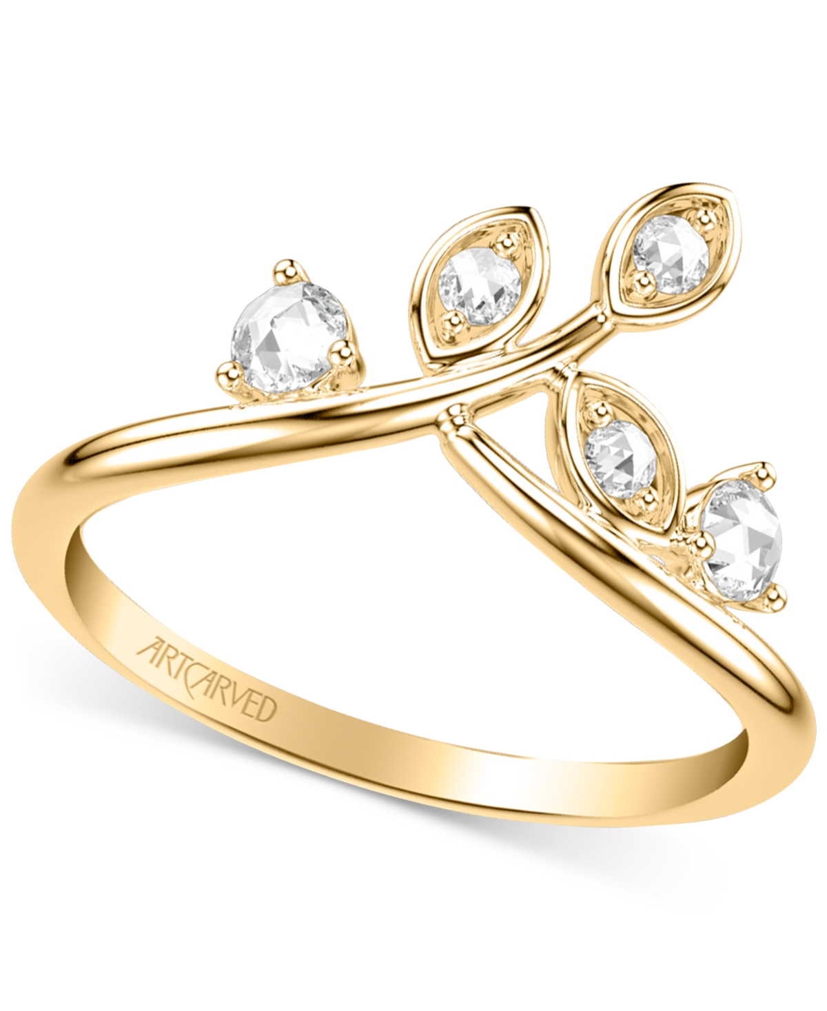 Artcarved Art Carved Diamond Rose-Cut Leaf Wedding Band (1/5 ct. t.w.) in 14k White, Yellow or Rose Gold
