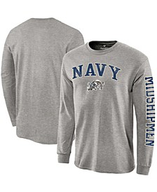 Men's Gray, Navy Midshipmen Distressed Arch Over Logo Long Sleeve Hit T-shirt
