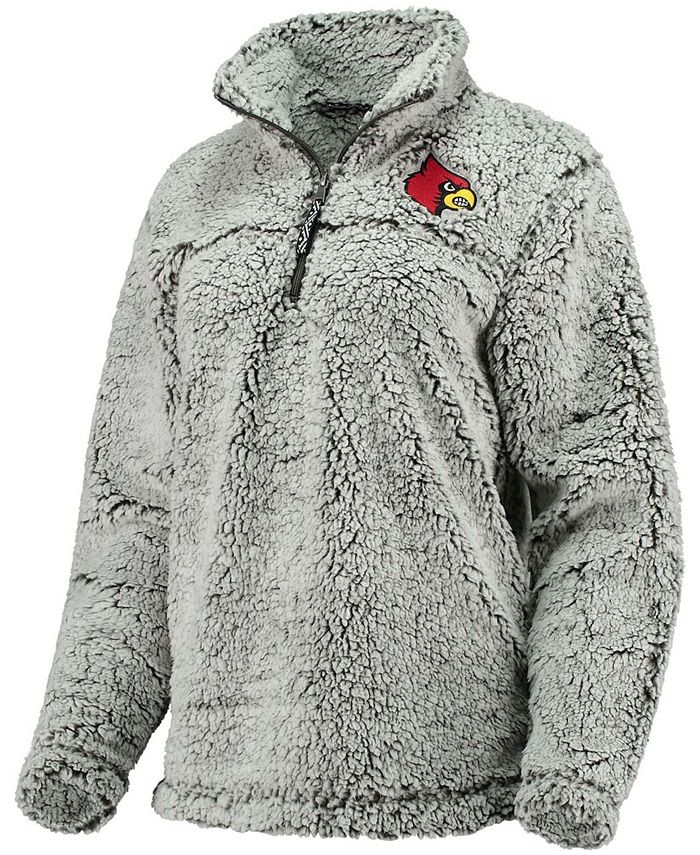 Women's Gray Louisville Cardinals Sherpa Super Soft Quarter Zip Pullover  Jacket
