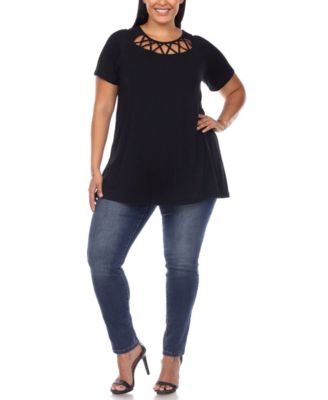 Plus Size Crisscross Cutout Short Sleeve Top