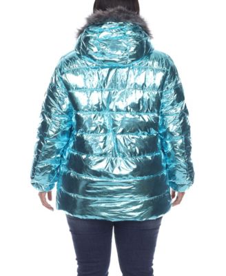 Plus Size Metallic Puffer Coat with Hoodie