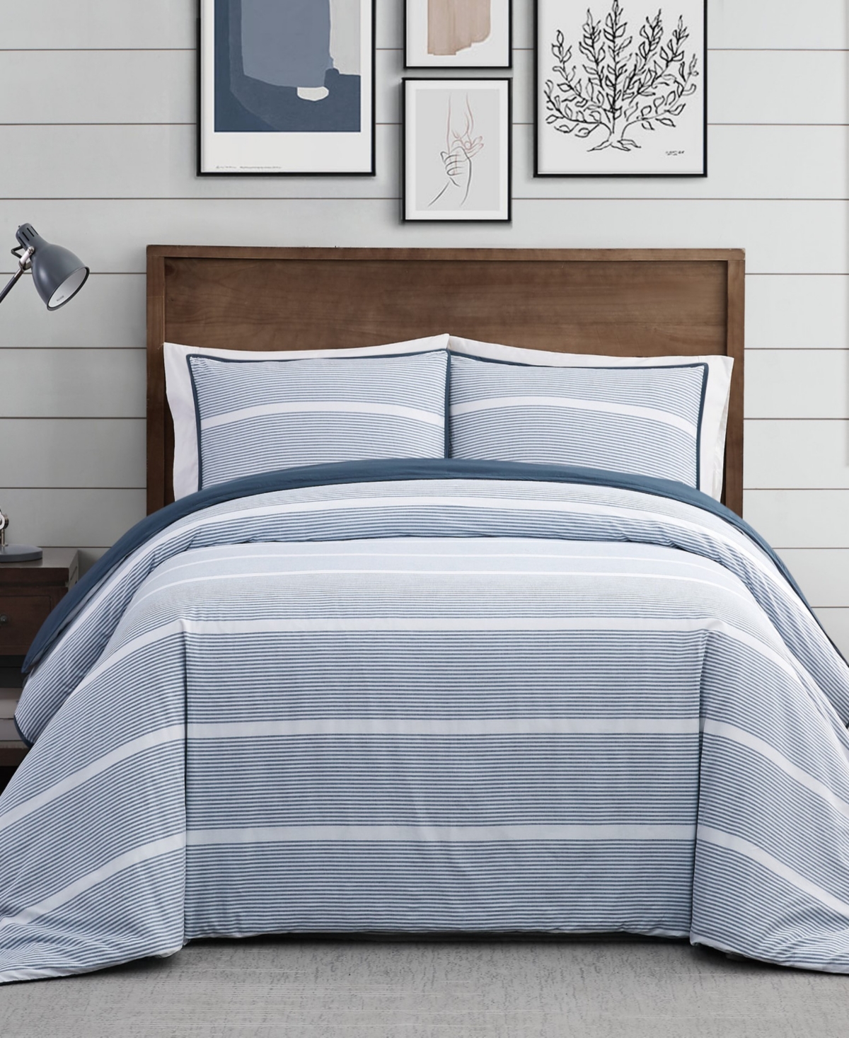 Brooklyn Loom Niari Yarn Dye Stripe 2 Piece Comforter Set, Twin Xl In Blue