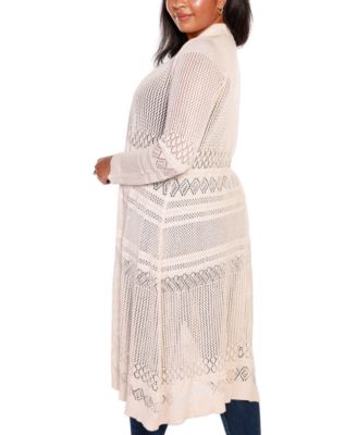 Plus Size Pointelle-Stitch Duster Cardigan