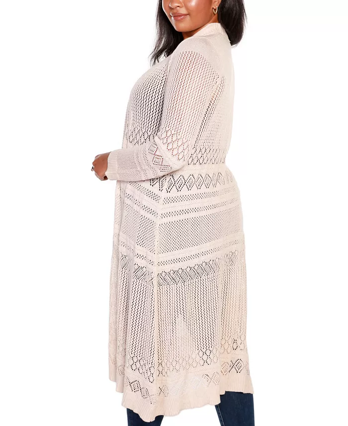 Plus Size Pointelle-Stitch Duster Cardigan - thumbnail 5