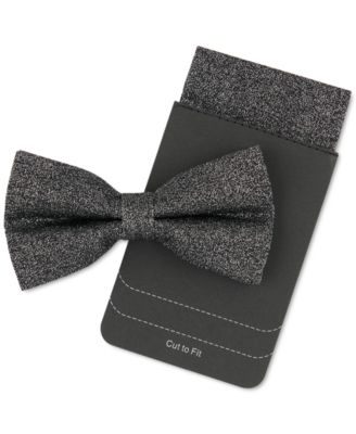 Tallia - Men's Charcoal Iridescent Glitter Bow Tie & Pocket Square