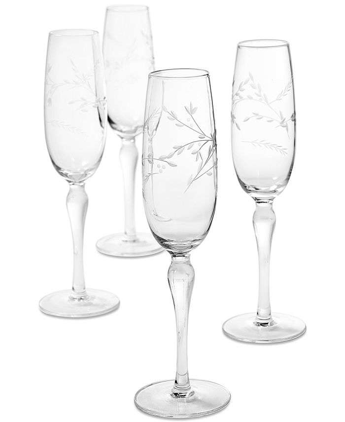 Hotel Collection Etched Floral Champagne Flutes, Set of 4, Created for Macy's - Clear